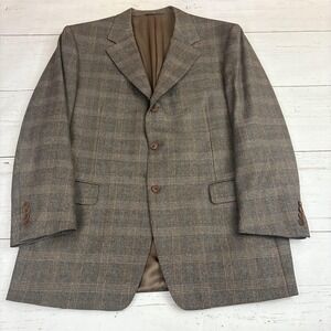 Canali Blazer Sport Coat Mens 54R Brown Check Wool Tweed Made In Italy Fall